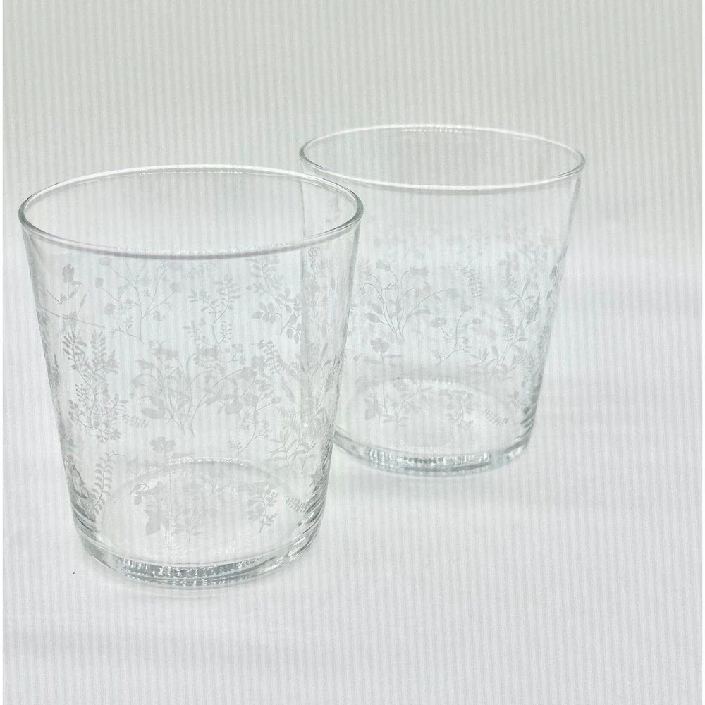 Set of 2 IKEA Hajml Glasses Etched Floral